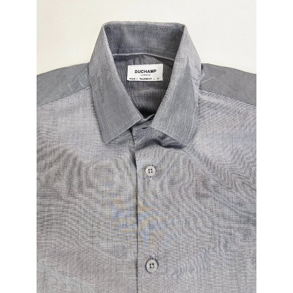 Duchamp London Size 14.5 Small Tailored Fit Gray Long Sleeve Cotton Shirt - Picture 5 of 10